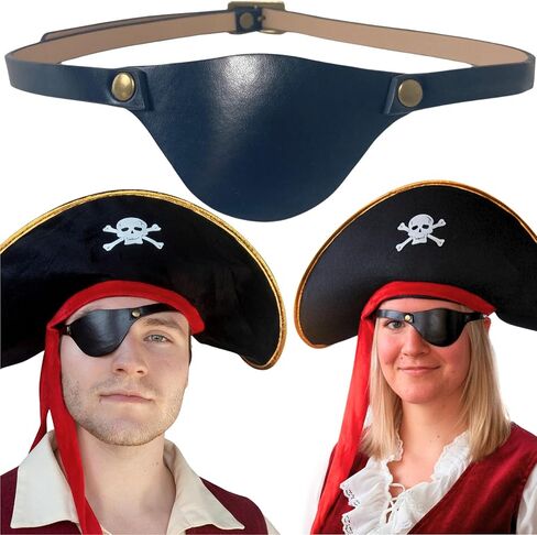 Pirate Eye Patch for Adults - Black Adjustable Matte Leather Eyepatch for Halloween Costume, Cosplay, Steampunk & Renaissance Fair - Premium Vegan Leather, One Size Fits Men & Women in Saudi Arabia