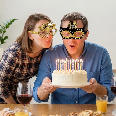 Turypaty 24Pcs 1981 45th Birthday Paper Glasses Decorations for Men Women - Black Gold Happy 45th Birthday Paper Eyeglasses Photo Props, Vintage 1981 45 Years Old Birthday Party Supplies in Saudi Arabia