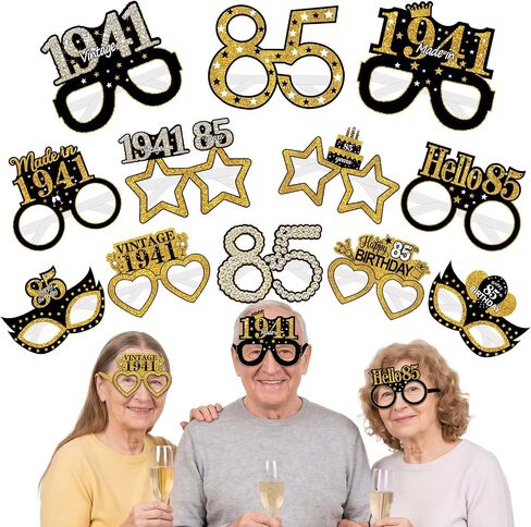 Turypaty 24Pcs 1981 45th Birthday Paper Glasses Decorations for Men Women - Black Gold Happy 45th Birthday Paper Eyeglasses Photo Props, Vintage 1981 45 Years Old Birthday Party Supplies in Saudi Arabia