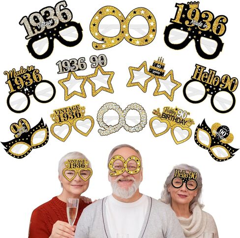 Turypaty 24Pcs 1981 45th Birthday Paper Glasses Decorations for Men Women - Black Gold Happy 45th Birthday Paper Eyeglasses Photo Props, Vintage 1981 45 Years Old Birthday Party Supplies in Saudi Arabia