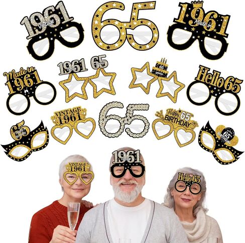 Turypaty 24Pcs 1981 45th Birthday Paper Glasses Decorations for Men Women - Black Gold Happy 45th Birthday Paper Eyeglasses Photo Props, Vintage 1981 45 Years Old Birthday Party Supplies in Saudi Arabia