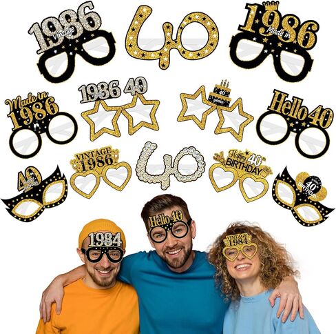 Turypaty 24Pcs 1981 45th Birthday Paper Glasses Decorations for Men Women - Black Gold Happy 45th Birthday Paper Eyeglasses Photo Props, Vintage 1981 45 Years Old Birthday Party Supplies in Saudi Arabia