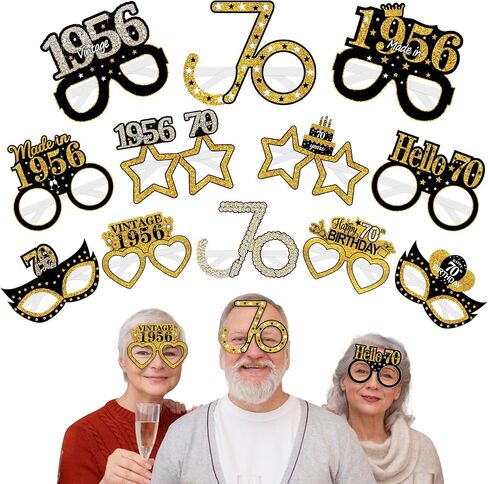 Turypaty 24Pcs 1981 45th Birthday Paper Glasses Decorations for Men Women - Black Gold Happy 45th Birthday Paper Eyeglasses Photo Props, Vintage 1981 45 Years Old Birthday Party Supplies in Saudi Arabia