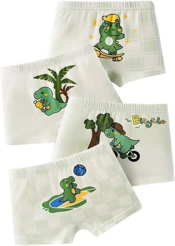 4 Pack Little Boys'Cotton Underwear-Dinosaur Print Soft Stretch Boxer Briefs for 1-14Y in Kuwait