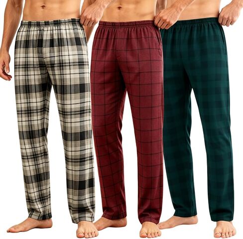 3 Pack Men's Pajama Bottoms Plaid Pajamas Pants for Men Soft Lightweight Long Lounge Pj Sleep Pant in Kuwait