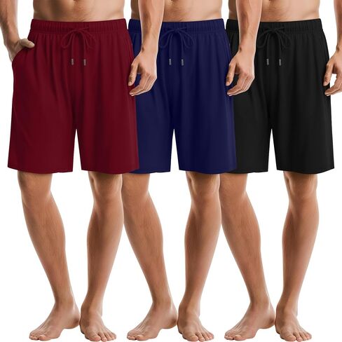3 Pack Men's Pajama Shorts Bamboo Sleep Shorts Summer Elastic Waist Drawstring Pjs Lounge Bottoms with Pocket in Kuwait
