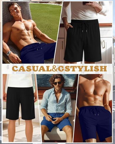 3 Pack Men's Pajama Shorts Bamboo Sleep Shorts Summer Elastic Waist Drawstring Pjs Lounge Bottoms with Pocket in Kuwait
