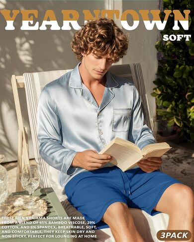 3 Pack Men's Pajama Shorts Bamboo Sleep Shorts Summer Elastic Waist Drawstring Pjs Lounge Bottoms with Pocket in Kuwait