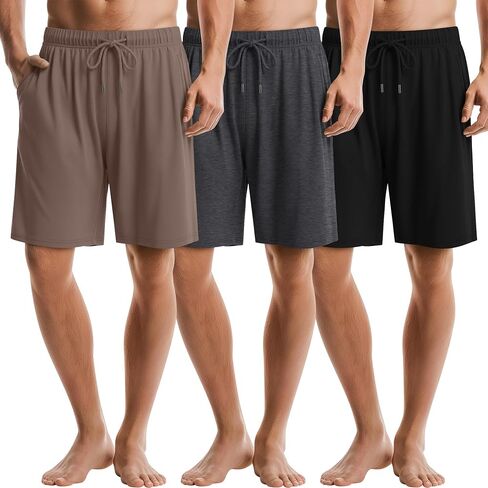 3 Pack Men's Pajama Shorts Bamboo Sleep Shorts Summer Elastic Waist Drawstring Pjs Lounge Bottoms with Pocket in Kuwait