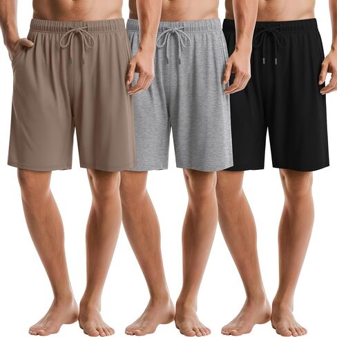 3 Pack Men's Pajama Shorts Bamboo Sleep Shorts Summer Elastic Waist Drawstring Pjs Lounge Bottoms with Pocket in Kuwait