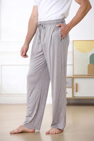Men's Pajama Pants Soft Jogger Sleep Pants Lounge Pants with Pockets Adjustable Drawstring Casual Sleepwear for All Seasons in Saudi Arabia