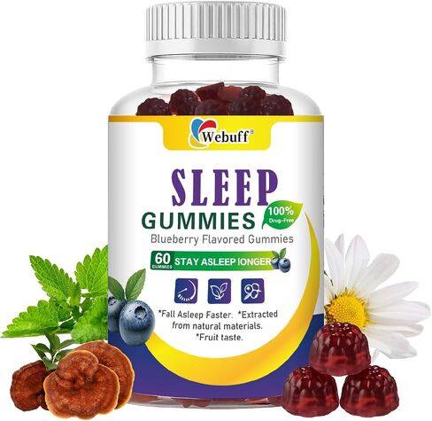 Sleep Gummies with 5mg Melatonin for Adults Fall Asleep Faster with Non-Groggy Morning, Sugar Free Sleep Aid Supplement, Non-Habit Forming, Blueberry Flavor, 60 Count in Saudi Arabia