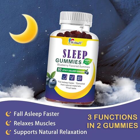 Sleep Gummies with 5mg Melatonin for Adults Fall Asleep Faster with Non-Groggy Morning, Sugar Free Sleep Aid Supplement, Non-Habit Forming, Blueberry Flavor, 60 Count in Saudi Arabia
