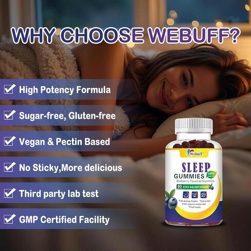 Sleep Gummies with 5mg Melatonin for Adults Fall Asleep Faster with Non-Groggy Morning, Sugar Free Sleep Aid Supplement, Non-Habit Forming, Blueberry Flavor, 60 Count in Saudi Arabia