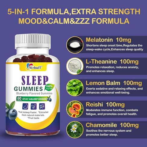 Sleep Gummies with 5mg Melatonin for Adults Fall Asleep Faster with Non-Groggy Morning, Sugar Free Sleep Aid Supplement, Non-Habit Forming, Blueberry Flavor, 60 Count in Saudi Arabia