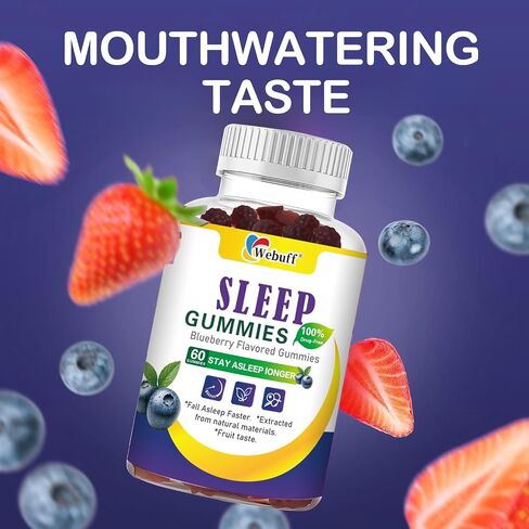 Sleep Gummies with 5mg Melatonin for Adults Fall Asleep Faster with Non-Groggy Morning, Sugar Free Sleep Aid Supplement, Non-Habit Forming, Blueberry Flavor, 60 Count in Saudi Arabia