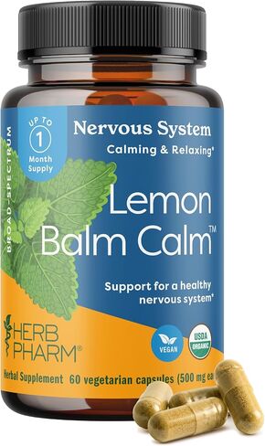 Herb Pharm Lemon Balm Calm Capsules: Calming Nervous System Support, Certified Organic Capsules with Lemon Balm Leaf Extract, Melatonin Free Relaxing Supplement, Vegan, 30 Day Supply, 60 Capsules* in Saudi Arabia