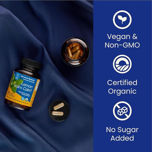 Herb Pharm Lemon Balm Calm Capsules: Calming Nervous System Support, Certified Organic Capsules with Lemon Balm Leaf Extract, Melatonin Free Relaxing Supplement, Vegan, 30 Day Supply, 60 Capsules* in Saudi Arabia