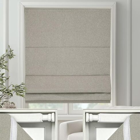 Changshade No Drill Roman Shades Cordless Blinds Blackout for Indoor Windows, Room Darkening Black Out Tension Rod No Hardware No Tools Inside Mount, Shade Size 47 Inches Wide 64 Inches High, Beige in Saudi Arabia