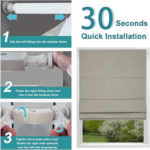 Changshade No Drill Roman Shades Cordless Blinds Blackout for Indoor Windows, Room Darkening Black Out Tension Rod No Hardware No Tools Inside Mount, Shade Size 47 Inches Wide 64 Inches High, Beige in Saudi Arabia