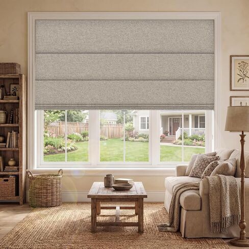 BERISSA Blackout Roman Shades for Indoor Windows Cordless,Pull Down Linen Fabric Roman Blinds,Privacy Window Shades for Door Windows,Bedroom,Office,Easy to Install,Light Brown,46" W x 48" H in Kuwait