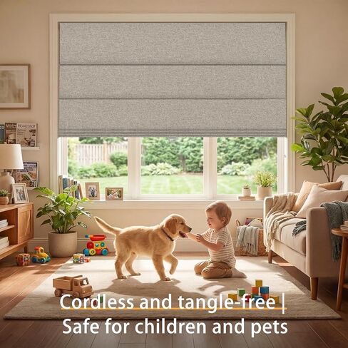 BERISSA Blackout Roman Shades for Indoor Windows Cordless,Pull Down Linen Fabric Roman Blinds,Privacy Window Shades for Door Windows,Bedroom,Office,Easy to Install,Light Brown,46" W x 48" H in Kuwait