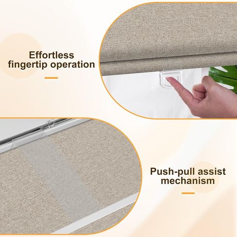 BERISSA Blackout Roman Shades for Indoor Windows Cordless,Pull Down Linen Fabric Roman Blinds,Privacy Window Shades for Door Windows,Bedroom,Office,Easy to Install,Light Brown,46" W x 48" H in Kuwait