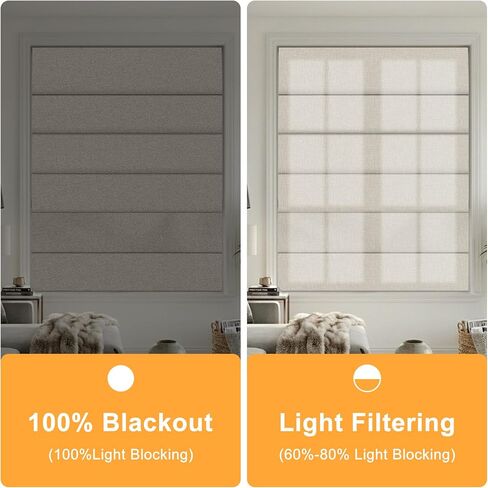 BERISSA Blackout Roman Shades for Indoor Windows Cordless,Pull Down Linen Fabric Roman Blinds,Privacy Window Shades for Door Windows,Bedroom,Office,Easy to Install,Light Brown,46" W x 48" H in Kuwait