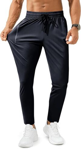 Mens Sweatpants Joggers with Zipper Pocket Casual Athletic Workout Lightweight Tapered Track Pants for Running Gym in Saudi Arabia