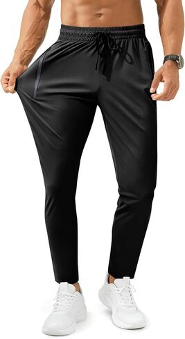 Mens Sweatpants Joggers with Zipper Pocket Casual Athletic Workout Lightweight Tapered Track Pants for Running Gym in Saudi Arabia