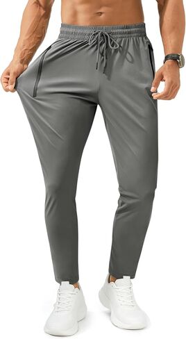Mens Sweatpants Joggers with Zipper Pocket Casual Athletic Workout Lightweight Tapered Track Pants for Running Gym in Saudi Arabia