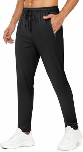 Mens Sweatpants Joggers with Zipper Pocket Casual Athletic Workout Lightweight Tapered Track Pants for Running Gym in Saudi Arabia