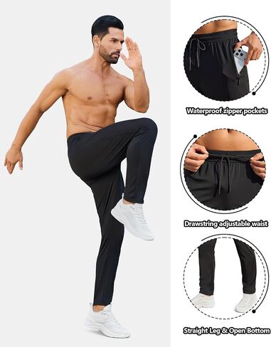 Mens Sweatpants Joggers with Zipper Pocket Casual Athletic Workout Lightweight Tapered Track Pants for Running Gym in Saudi Arabia