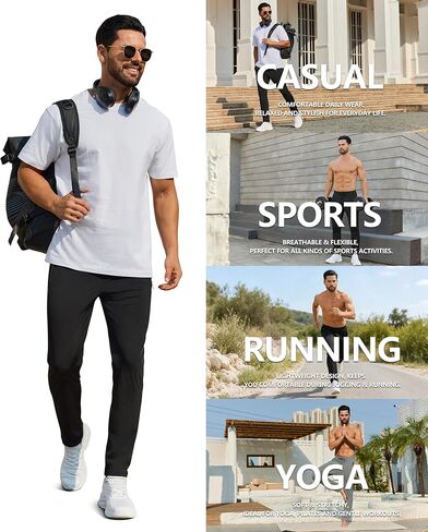 Mens Sweatpants Joggers with Zipper Pocket Casual Athletic Workout Lightweight Tapered Track Pants for Running Gym in Saudi Arabia