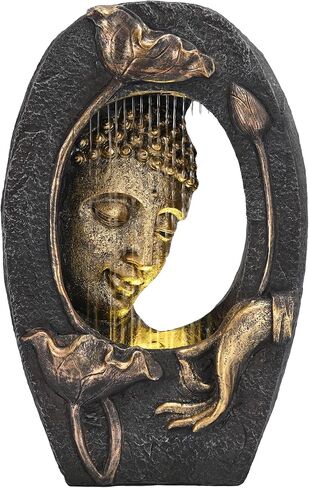 TERESA'S COLLECTIONS Water Fountain Indoor with LED Light and Pump for Garden Decor,Floor Buddha Statue Resin with Waterfalls,Tall Zen Garden Statues for Yard Decor Housewarming Gifts for Mom 13" in Saudi Arabia