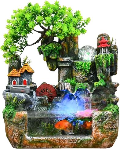 Upgraded Resin Tabletop Waterfall Fountain with LED Mist & DIY Rockery Landscape, Relaxing Desktop Water Fountain for Office, Bedroom & Home Décor, Quiet Indoor Water Feature in Kuwait