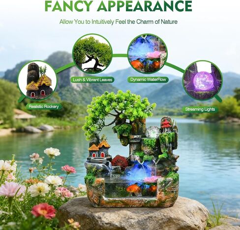 Upgraded Resin Tabletop Waterfall Fountain with LED Mist & DIY Rockery Landscape, Relaxing Desktop Water Fountain for Office, Bedroom & Home Décor, Quiet Indoor Water Feature in Kuwait