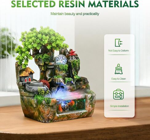 Upgraded Resin Tabletop Waterfall Fountain with LED Mist & DIY Rockery Landscape, Relaxing Desktop Water Fountain for Office, Bedroom & Home Décor, Quiet Indoor Water Feature in Kuwait
