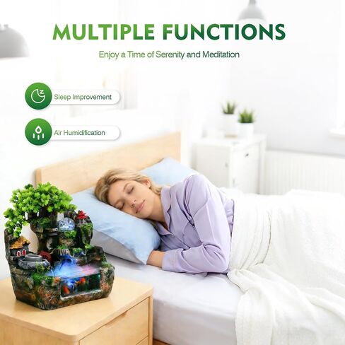 Upgraded Resin Tabletop Waterfall Fountain with LED Mist & DIY Rockery Landscape, Relaxing Desktop Water Fountain for Office, Bedroom & Home Décor, Quiet Indoor Water Feature in Kuwait
