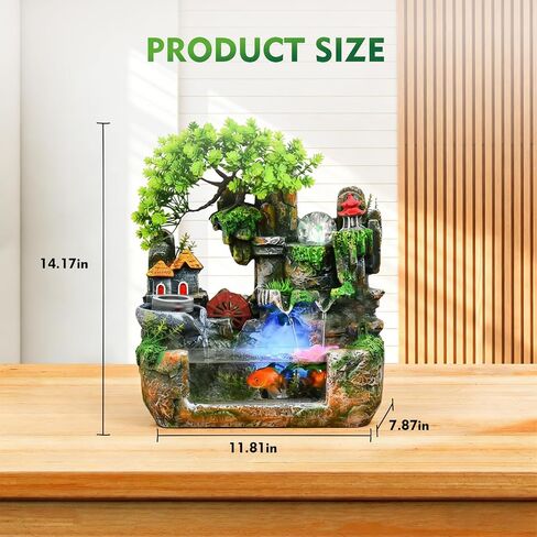 Upgraded Resin Tabletop Waterfall Fountain with LED Mist & DIY Rockery Landscape, Relaxing Desktop Water Fountain for Office, Bedroom & Home Décor, Quiet Indoor Water Feature in Kuwait