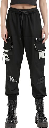 Functional Jogger Paratrooper Cargo Pants for Women 6 Pockets Embroidery techwear High Waist Black Cargo Pants in Saudi Arabia