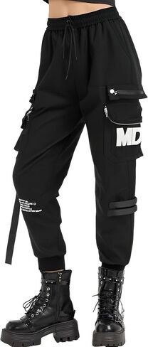 Functional Jogger Paratrooper Cargo Pants for Women 6 Pockets Embroidery techwear High Waist Black Cargo Pants in Saudi Arabia