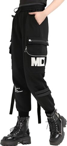 Functional Jogger Paratrooper Cargo Pants for Women 6 Pockets Embroidery techwear High Waist Black Cargo Pants in Saudi Arabia