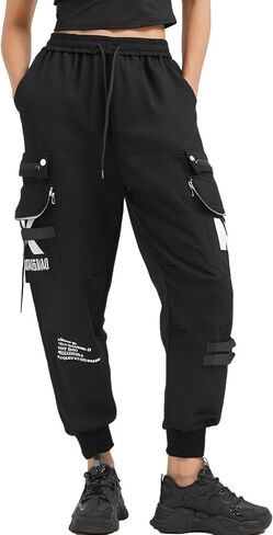 Functional Jogger Paratrooper Cargo Pants for Women 6 Pockets Embroidery techwear High Waist Black Cargo Pants in Saudi Arabia