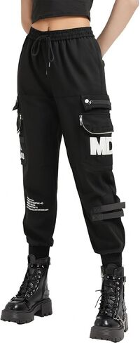 Functional Jogger Paratrooper Cargo Pants for Women 6 Pockets Embroidery techwear High Waist Black Cargo Pants in Saudi Arabia