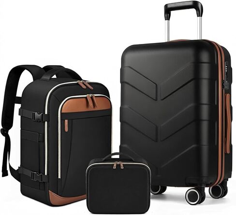TILYMOL Carry On Luggage Set with Backpack - 22x14x9 Airline Approved Suitcase with TSA Lock & Spinner Wheels, Lightweight PP Hardshell Travel Luggage for Men Women, Black in Saudi Arabia