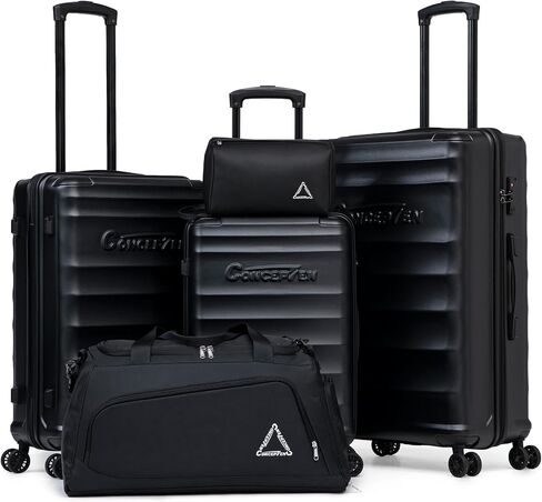 CONCEPTEN Luggage Sets, 5 Piece Durable Suitcase Set with Spinner Wheels, ABS Hard Shell Lightweight Luggage with TSA Lock, Large Checked Travel Suitcases, 20/24/28 Inch, Black in Saudi Arabia