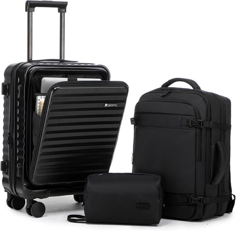 Rosamo 3 piece Luggage Set Expandable Suitcase 22x14x9 Airline Approved Carry on, Front Opening ABS Hard Case Suitcases with Spinner Wheels, TSA Lock (Black) in Saudi Arabia