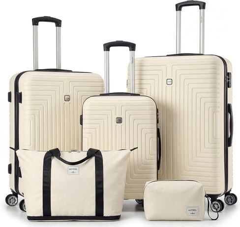 Hoteel Luggage Sets 6 Piece ABS+PC Hardside, 4-Year Warranty, Luggage Set with Spinner Wheels, TSA Lock, Lightweight Carry on Luggage, 16"/20"/24"/28" Suitcase with Duffel & Organizer, Beige in Saudi Arabia