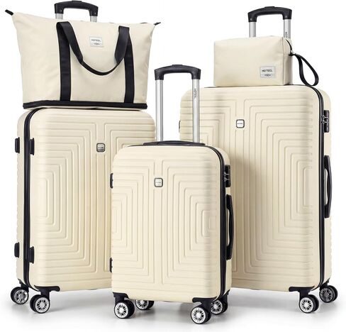 Hoteel Luggage Sets 6 Piece ABS+PC Hardside, 4-Year Warranty, Luggage Set with Spinner Wheels, TSA Lock, Lightweight Carry on Luggage, 16"/20"/24"/28" Suitcase with Duffel & Organizer, Beige in Saudi Arabia